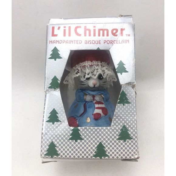 JASCO Other - Vintage Lil Chimers‎ Christmas Ornament Bell Jasco Bisque Porcelain Mouse 1985